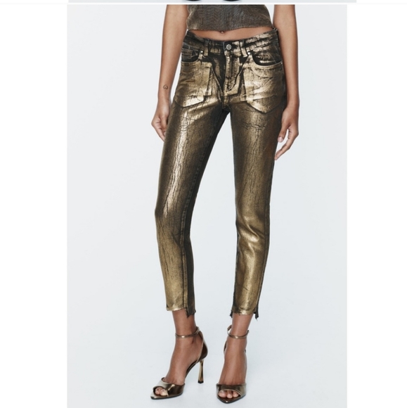 Zara Denim - Zara FOIL METALLIC MID WAIST Z1975 SKINNY JEANS